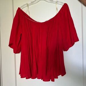 Mittoshop Vibrant Red Off-Shoulder Blouse